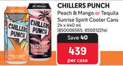 Chillers Punch Peach & Mango Or Tequila Sunrise Spirit Cooler Cans-24 x 440ml Per Case