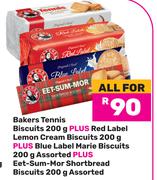 Bakers Tennis Biscuits 200g+Red Label Lemon Cream Biscuits 200g+Blue Label Marie Biscuits 200g