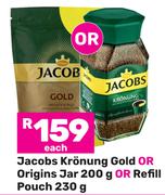 Jacobs Kronung Gold Or Origins Jar 200g Or Refill Pouch 230g-Each