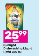 Sunlight Dishwashing Liquid Refill-750ml Each