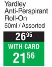 Yardley Anti Perspirant Roll On Assorted-50ml