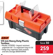 Grip 415mm Heavy Duty Plastic Toolbox GT9330-Each
