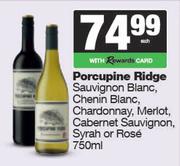 Porcupine Ridge Sauvignon,Chenin,Chardonnay,Merlot,Cabernet Sauvignon,Syrah Or Rose-750ml