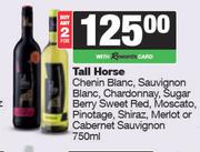 Tall Horse Chenin,Sauvignon,Chardonnay,Sugar Berry Sweet Red,Moscato,Cabernet Sauvignon-2 x 750m