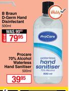 Procare 70% Alcohol Waterless Hand Sanitiser-500ml