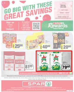SPAR COUNTRY EASTERN CAPE : Here For you (24 August - 5 September 2021) Valid In Amahlathi, Bedford, Buffalo Flats, Cala, Centane, Hankey, Komga, Nemato, Patensie, Peddie, Zastron, Indwe, Kwa-Fetting, page 12