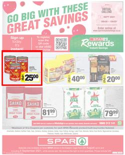 SPAR COUNTRY EASTERN CAPE : Here For you (24 August - 5 September 2021) Valid In Amahlathi, Bedford, Buffalo Flats, Cala, Centane, Hankey, Komga, Nemato, Patensie, Peddie, Zastron, Indwe, Kwa-Fetting, page 12