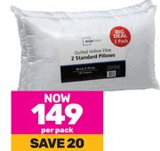 Mainstays 2-Pack Quilted Hollowfibre Standard Pillows-Per Pack