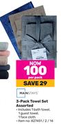 Mainstays 3-Pack Towel Set Assorted-Per Pack