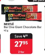 Nestle Bar One Giant Chocolate Bar-For 2 x 42g