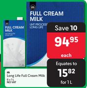 M Long Life Full Creams Milk-6 x 1Ltr 