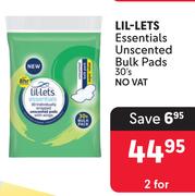 Lil-Lets Essentials Unscented Bulk Pads-For 2 x 30's