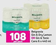 Belgravia, Gin & Dry Lemon Or Gin & Tonic Cans-6 x 440ml Per Pack