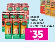 Rhodes 100% Fruit Juice Blend Assorted-6 x 200ml Each