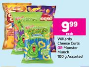 Willards Cheese Curls Or Monster Munch Assorted-100g Each