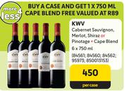 KWV Cabernet Sauvignon, Merlot, Shiraz Or Pinotage + Cape Blend-6 x 750ml Per Case