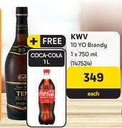 KWV 10 YO Brandy 750ml + Free 1Ltr Coca Cola-Each