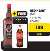 Red Heart Rum 750ml + Free 1Ltr Coca Cola