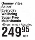 Gummy Vites Select Everday Wellbeing Sugar Free Multivitamin 60 Gummies Assorted-Each
