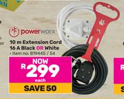 Powerworx 10m Extension Cord 16A Black Or White-Each