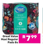 Great Value Maxi Regular Pads-8s Pack