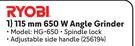 Ryobi 115mm 650W Angle Grinder HG-650