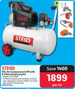 Steco 50Ltr Air Compressor 2HP With 5-Piece Accessory Kit SC-2055K