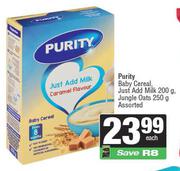 Purity Baby Cereal, Just Add Milk 200g, Jungle Oats 250g Assorted-Each
