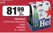 Heineken 0.0% Non-Alcoholic Lager Handies-6 x 330ml Per Pack
