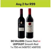 De Villiers Classic Red Or Leipoldt Smooth Red-For 2 x 750ml