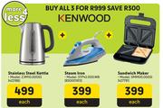 Kenwood S/S Kettle ZJM10.000SS + Steam Iron STP42.000.WB + Sandwich Maker SMM00.000SI-All For 3