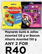 Maynards Gums & Jellies Assorted 125 g Or Beacon Allsorts Assorted-For Any 2 x 150g