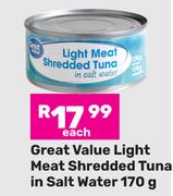 Great Value Light Meat Shredded Tuna In Salt Water-170g Each