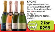 Krone Night Nectar Demi Sec,Borealis Brut Rose,Night Nectar Rose Vintage Demi Sec-2 x 750ml