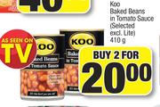 Koo Baked Beans In Tomato Sauce (Selected Excl. Lite)-For 2 x 410g