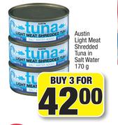 Austin Light Meat Shredded Tuna In Salt Water-For 3 x 170g