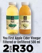 You First Apple Cider Vinegar Filtered Or Unfiltered-For 2 x 500ml