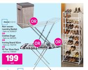 Mainstays Non Woven Laundry Basket Or Clother Dryer Or Ironing Board 92cm Or 10 Tier Shoe Rack-Each