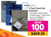 Mainstays 3 Pack Towel Set Assorted-Per Set