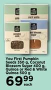 You First Pumpkin Seeds 350g, Coconut Blossom Sugar 400g, Quinoa Or Red & White Quinoa 500g-Each