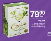 Olive Brook Carnival Natural Dry White, Natural Sweet White Or Natural Sweet Rose-3Ltr Each