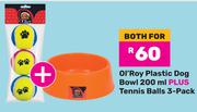 Ol'Roy Plastic Dog Bowl 200ml Plus Tennis Balls 3 Pack-For Both