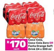 Coca-Cola, Coca-Cola Zero Or Fanta Orange Soft Drink-24 x 300ml Each