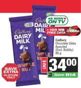 Cadbury Chocolate Slabs Assorted (Excluding Bubbly)-For 2 x 80gm 