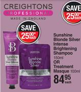 Creightons Sunshine Blonde Silver Intense Brightening Shampoo 150ml Or Treatment Masque 100ml-Each
