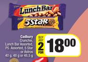 Cadbury Crunchie, Lunch Bar, P.S, 5 Star Or Astros-For 2 x 40g/48g/48.5g