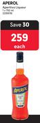 Aperol Aperitivo Liqueur-750ml Each