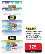 Addis Set Of 4 x 500ml Of Set Of 3 x 800ml Or Set Of 2 x 1.65L Food Storage Sets-Each