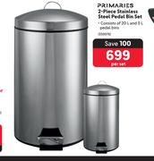 Primaries 2 Piece Stainless Steel Pedal Bin Set-Per Set