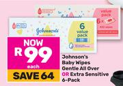 Johnson's Baby Wipes Gentle All Over Or Extra Sevsitive 6's-Each